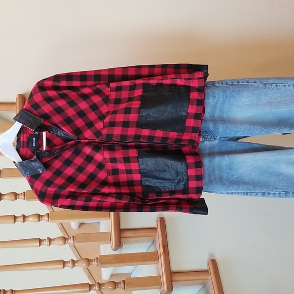 *2 for $12* DO+BE Plaid Faux Leather Button Up Top Size S - Picture 6 of 6